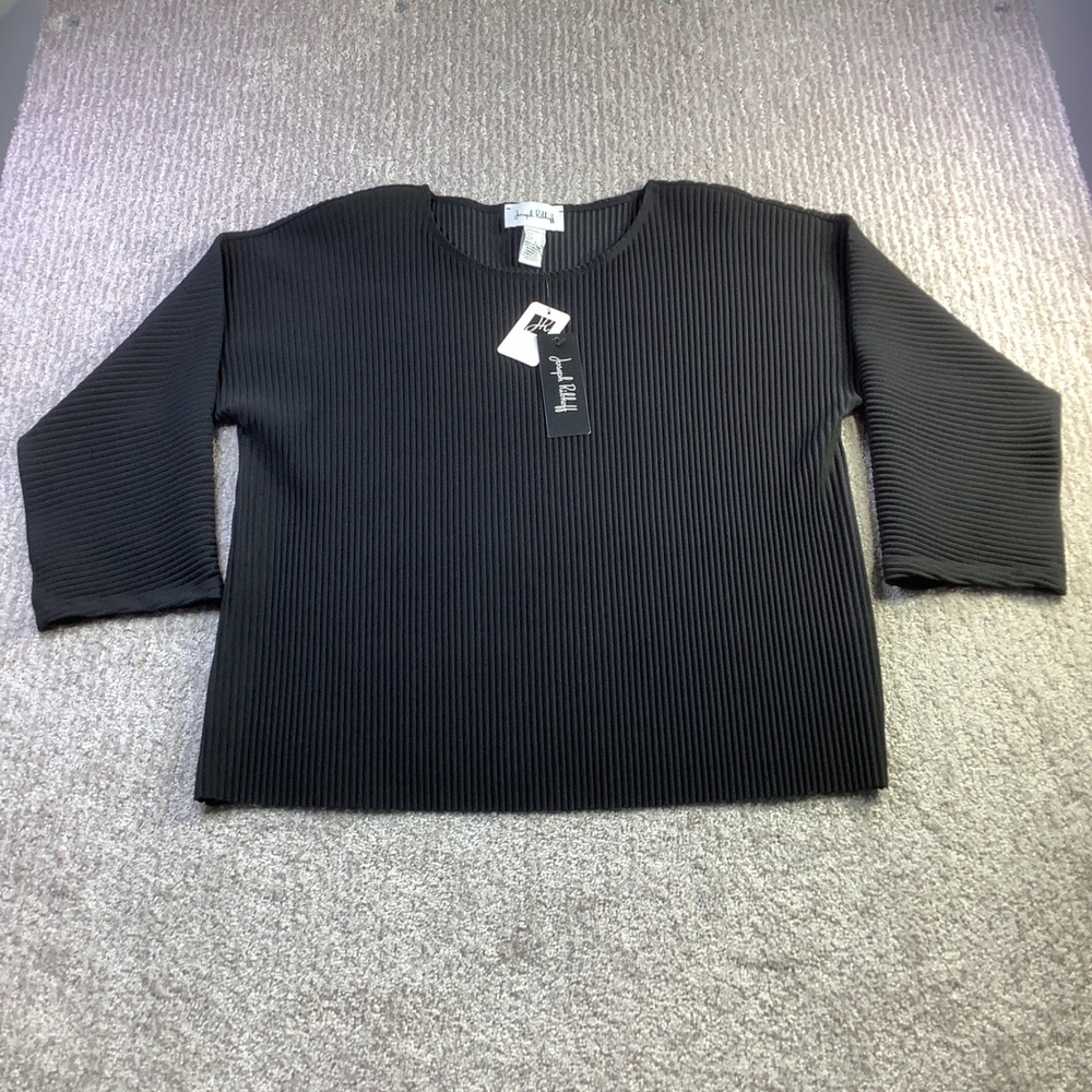 Joseph Ribkoff Black Ribbed Micro Pleated Scoop Neck Top Womens Size 4 NWT